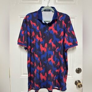 Greyson Polo Shirt Mens L The Shadows Wolf Print Multicolor Performance Stretch
